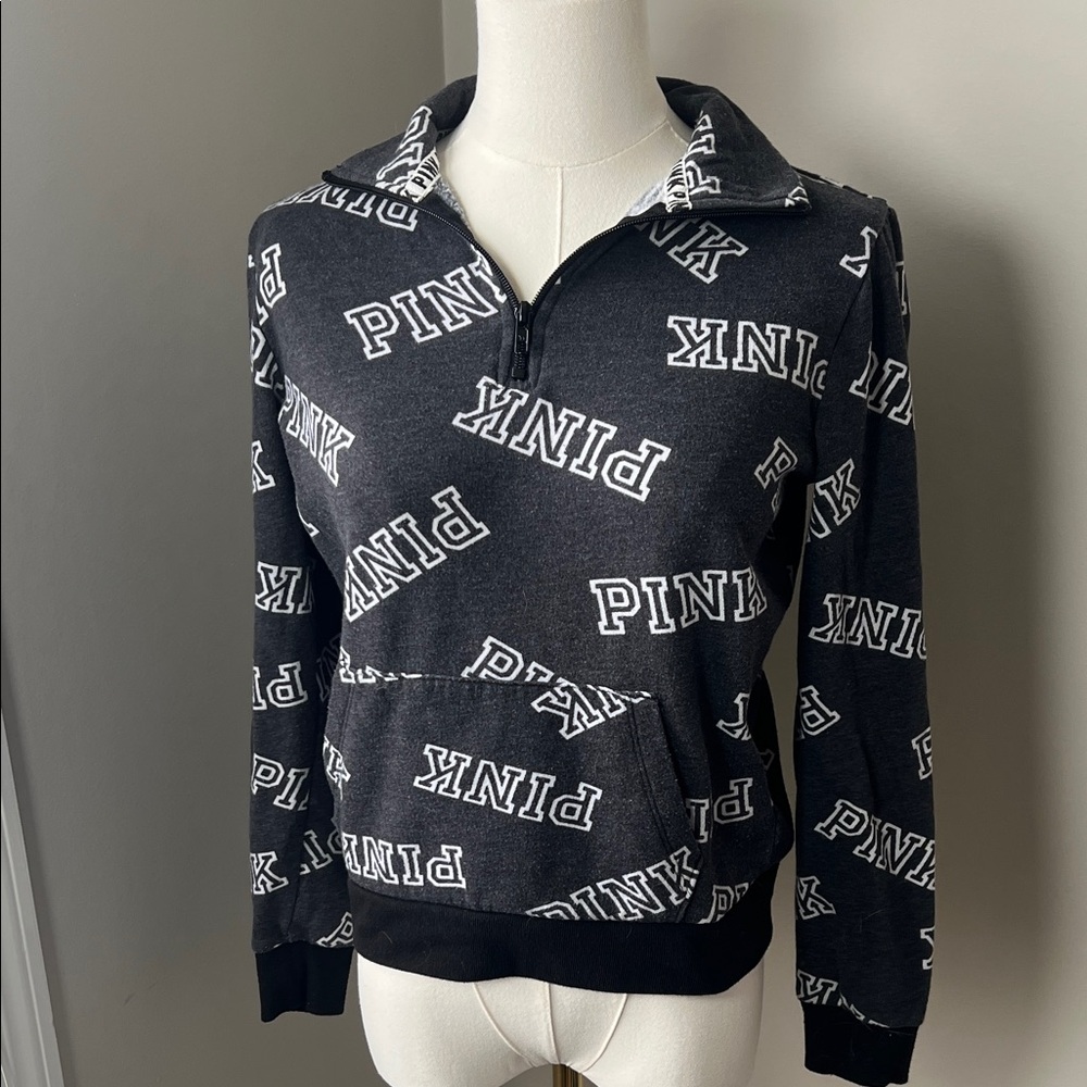 PINK Victoria's Secret Black and White Zip-Up Sweater